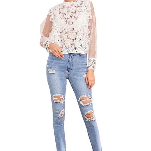 White Eyelet Lace , “ Trinity “, Blouse ❤️✌️ - Picture 3 of 5